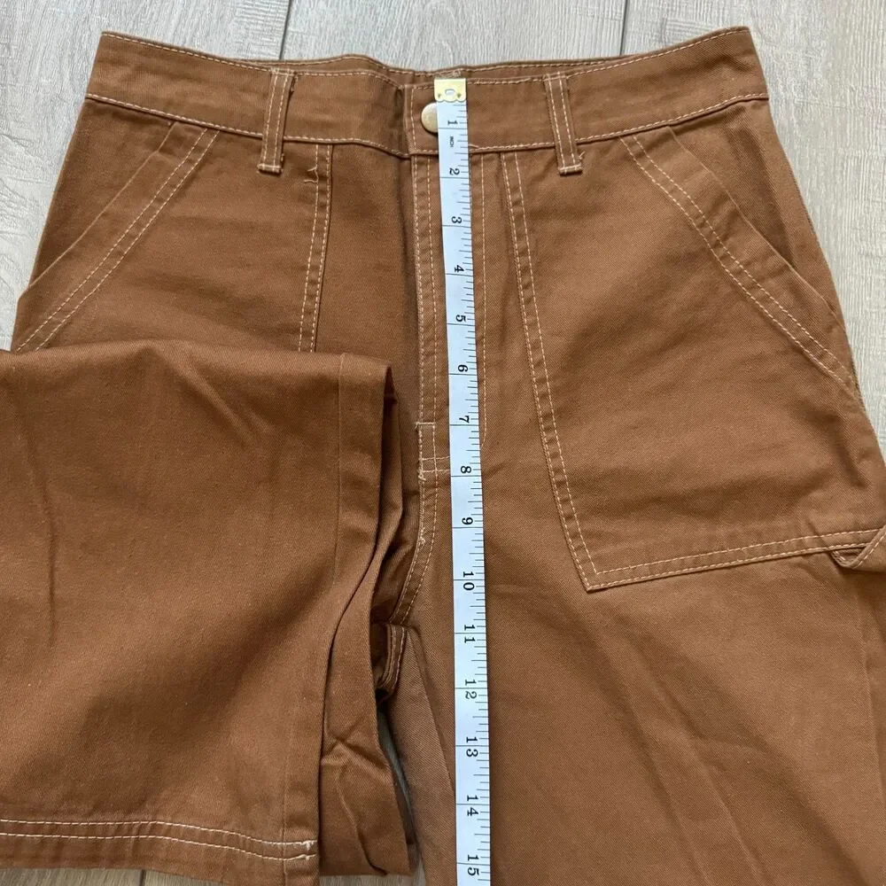Wild Fable Utility Work Pants Women's sz 4 Brown High Waisted Relaxed Wide Leg - Picture 3 of 10